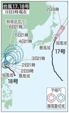 「猛烈」台風18号、沖縄接近へ　警報級の大雨や高潮の恐れも