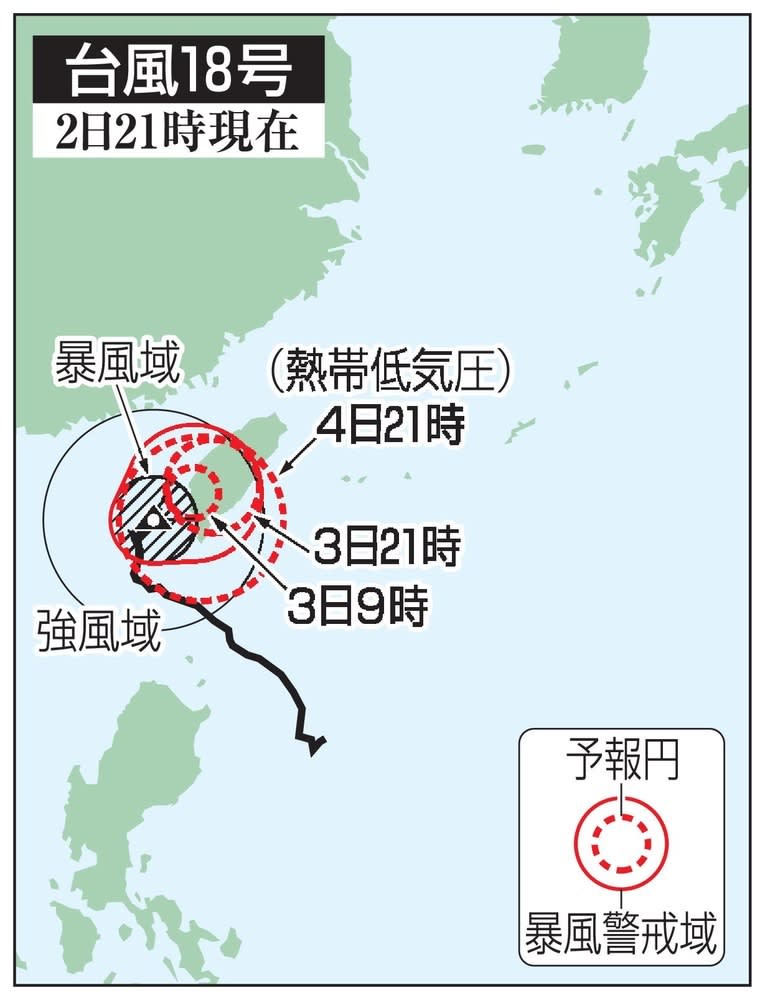 台風18号、5日ごろ沖縄に接近　高波や強風に警戒、大雨も