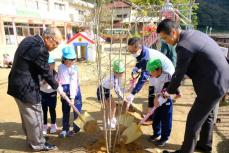 コンビニ設置の「緑の募金箱」の善意で幼稚園に植樹　園児「木をもらってうれしい」