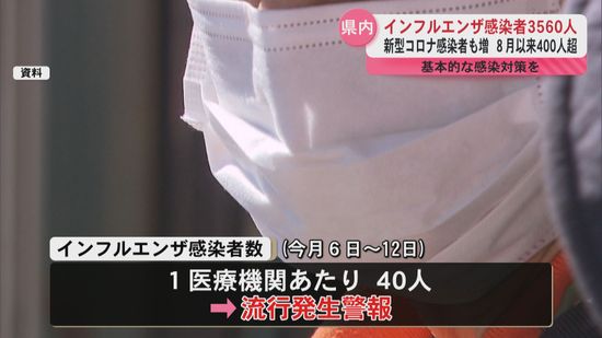 県内インフルエンザ感染者3560人 前週より増　引き続き流行発生警報発表…新型コロナ感染者も2024年8月以来400人超え