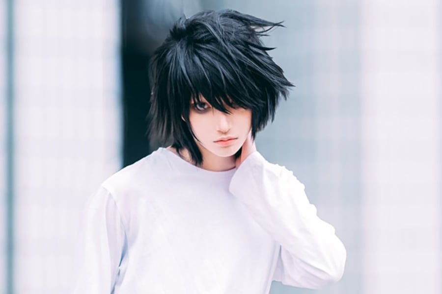 デスノート L などにセット済コスプレウィッグ キャップ付きの短い黒の