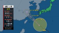 台風14号西へ　奄美が強風域入り　18日夜はじめごろ最接近の見込み　鹿児島（午後1時現在）