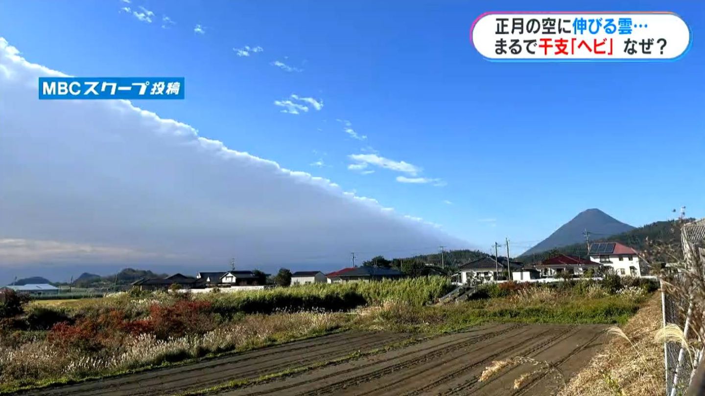 巳年の空にヘビのように長い雲「幸せがどこまでも続きますように」