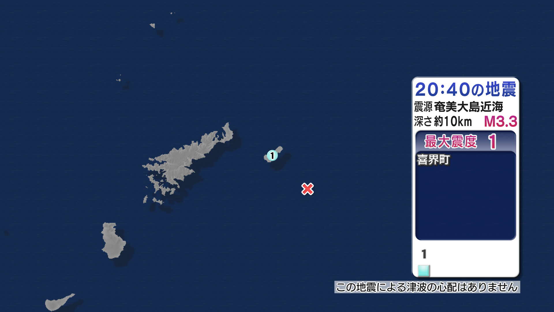 奄美大島近海で地震 喜界町で最大震度１ 津波の心配なし