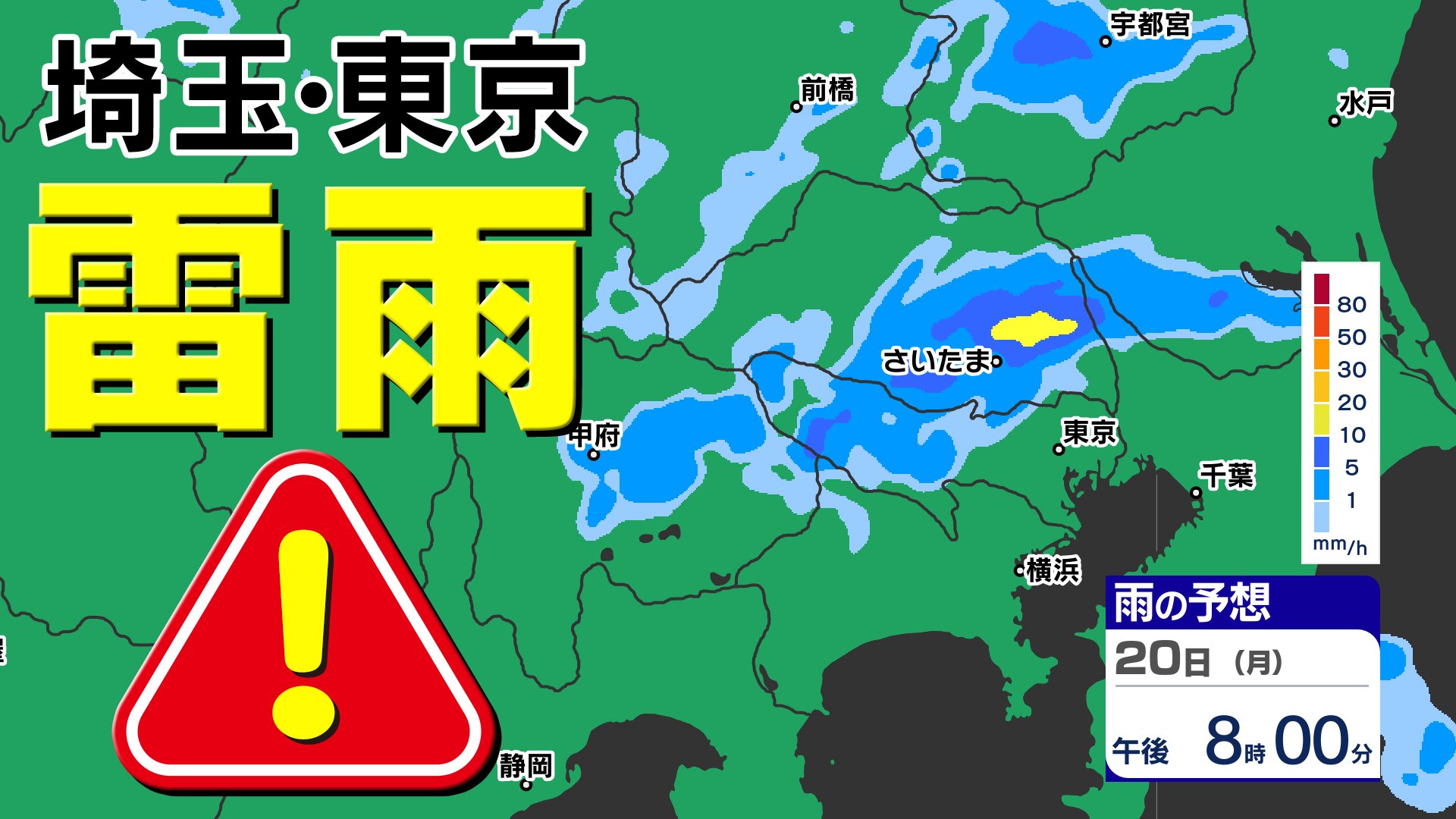 【東京・神奈川・埼玉】雷と突風及び降ひょうに関する気象情報【３０分ごとの雨のシミュレーション】