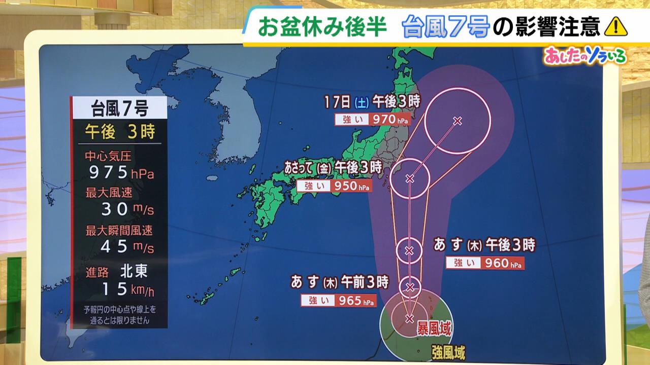 【近畿の天気】台風７号の影響でお盆休みの交通に大きな影響も　１５日（木）は猛暑＆夕立続く