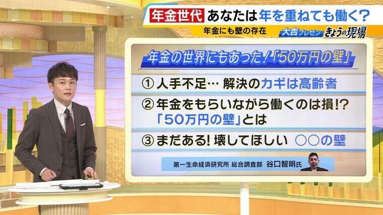 働くほど年金が減る！？高齢者に立ちはだかる『５０万円の壁』とは　６５歳以上で働きたい？年金制度と働き方の未来...専門家は「定年後の待遇の壁」も指摘