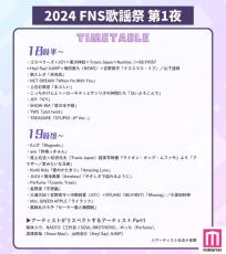 「2024FNS歌謡祭」第1夜タイムテーブル公開