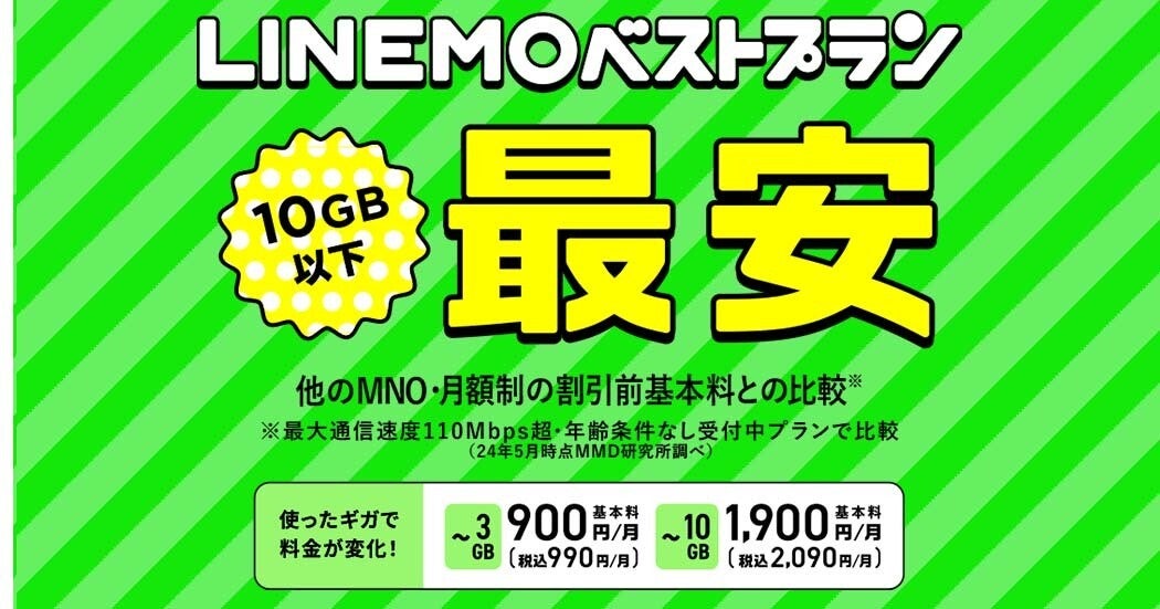 LINEMO、10GBで月額2,090円の新料金プラン「LINEMOベストプラン」