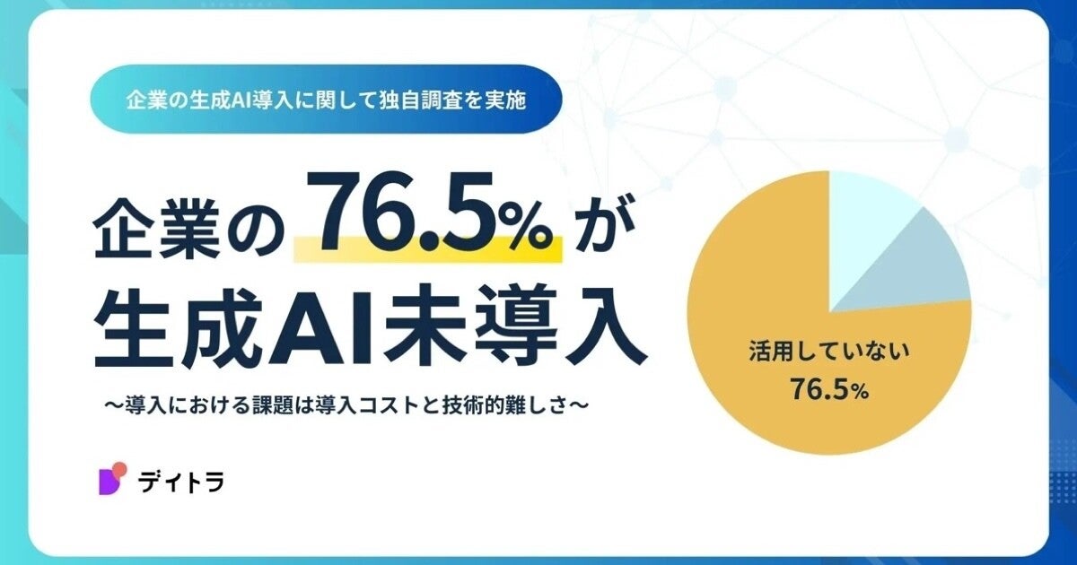 企業の76.5%が生成AI未導入、主な障壁は導入コストや技術的な難しさ- デイトラ調査