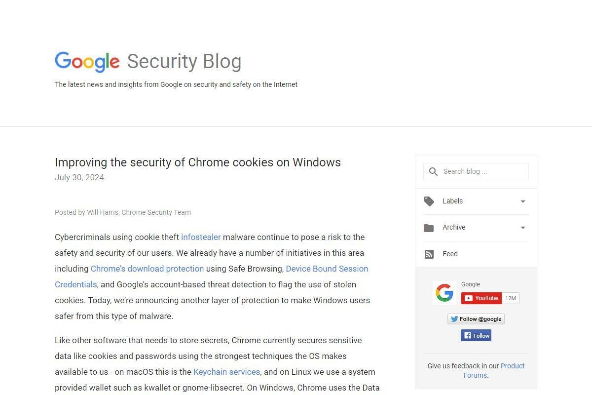 Google ChromeがWindowsでデータ保護を強化、暗号化など導入