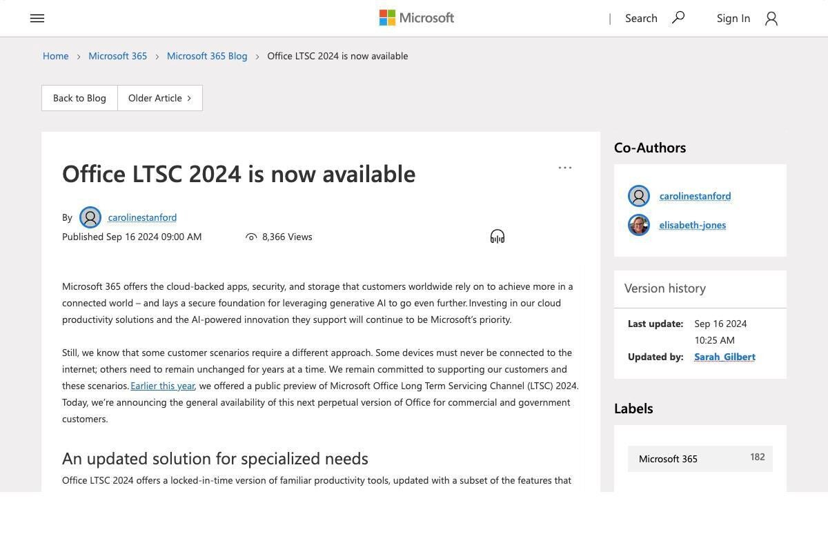 Microsoft、Office LTSC 2024提供開始 - クラウド接続が不要な環境向け