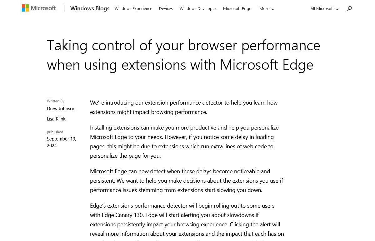 Microsoft Edge、性能下げる拡張機能を見つける機能が登場