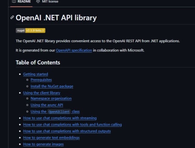 「OpenAI .NET APIライブラリー」が安定版のv2.0.0へ