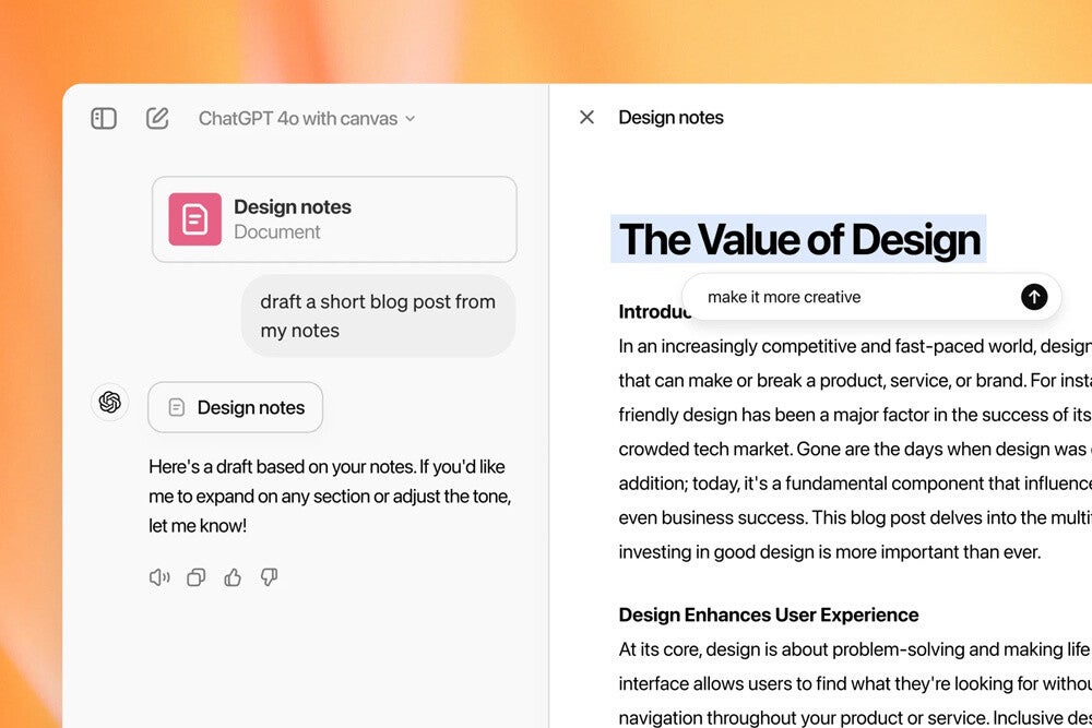 ChatGPT、コードや文章を書くための新機能「Canvas」、話題の”Artifacts”に競合