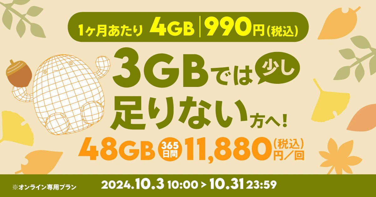 povo2.0、48GB（365日間）／12GB（365日間）の期間限定トッピング