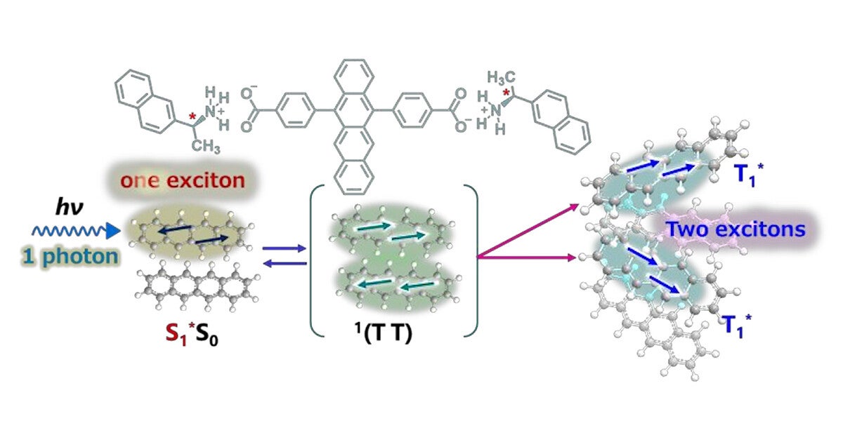 九大、キラルな分子集合体が「一重項励起子分裂」を促進することを発見