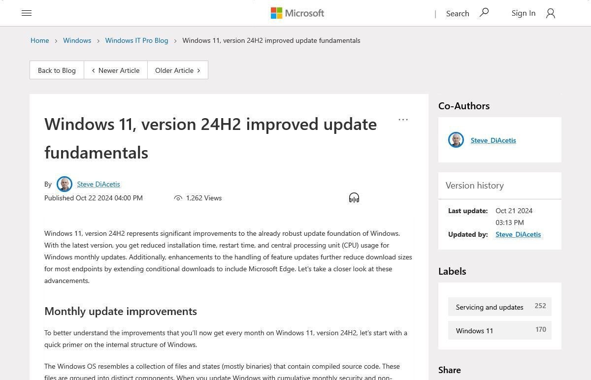 Windows11バージョン24H2以降、更新プログラムのインストール時間短縮