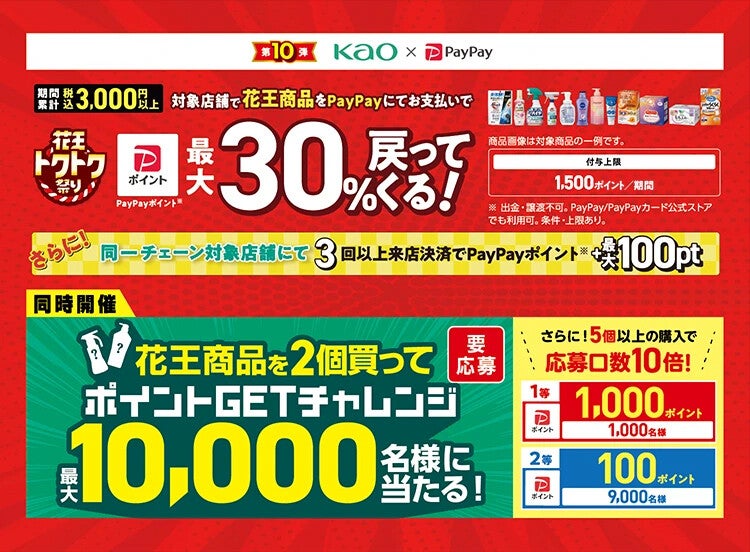 【PayPay】「花王商品の購入で最大30%戻ってくるキャンペーン」12月1日からスタート