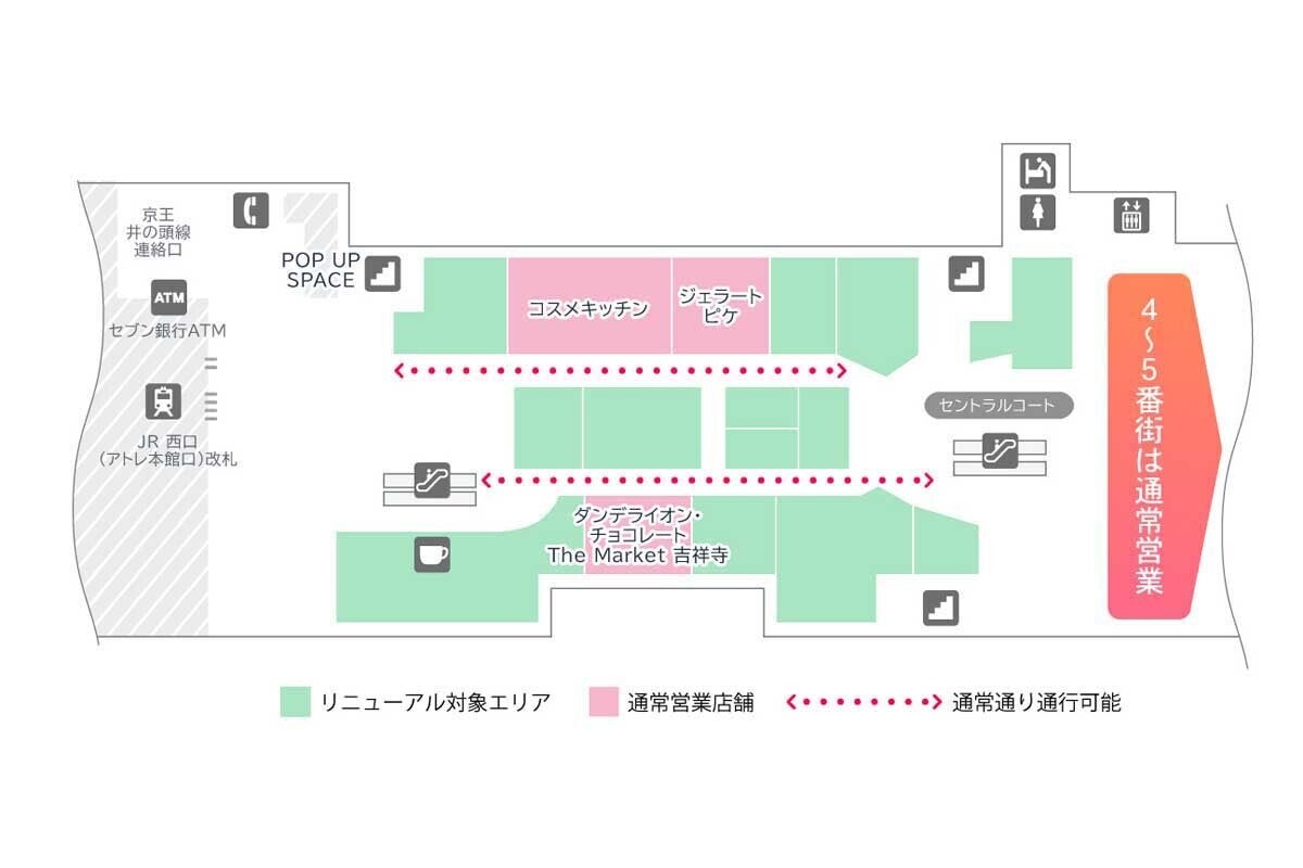 アトレ吉祥寺、2025年1月より本館2Fの3番街エリアを順次クローズ・一時移転