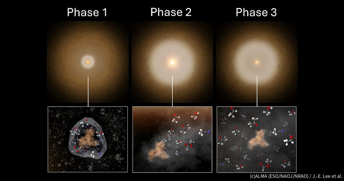 アルマ望遠鏡、原始星の周辺で生命に必要な有機分子の化学変化を観測