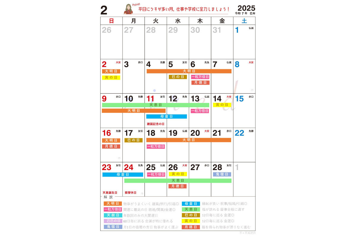 【2025年2月の開運日】注目は2月26日! お金のラッキーデイ寅の日に天恩日・月徳日・大安の吉日3つが重なる