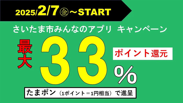 「さいたま市みんなのアプリ」ポイント最大33%還元キャンペーンがスタート