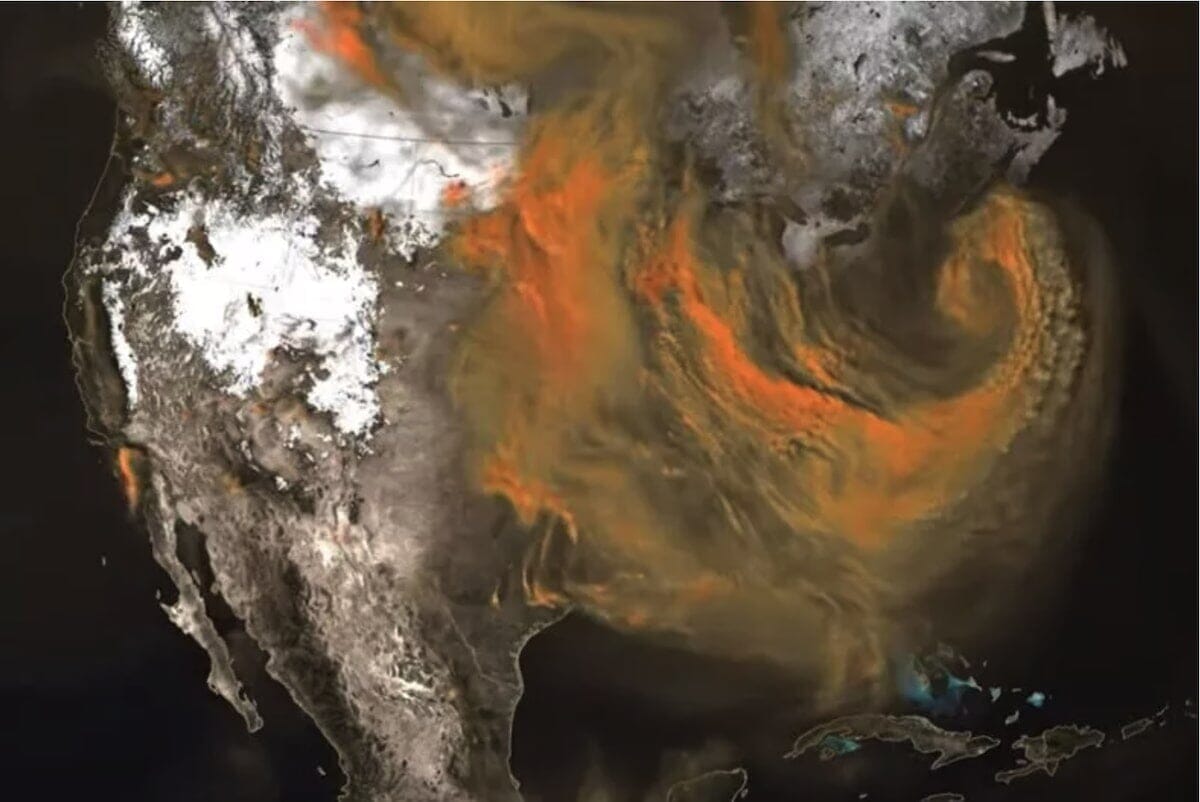 地球上の点で発生したCO2が、束になり成長して気象に関与するさまを可視化したNASAの衝撃映像