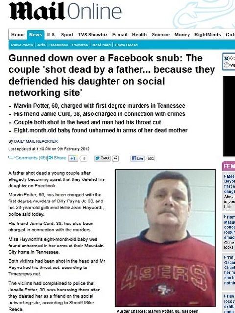 娘がフェイスブックの「友達」外され、父親が殺人