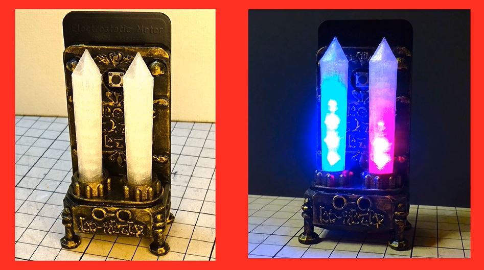 魔導具みたいな「静電気メーター」を作ってみた！ 帯電したものを近付けると極性によりクリスタルが赤や青に輝く