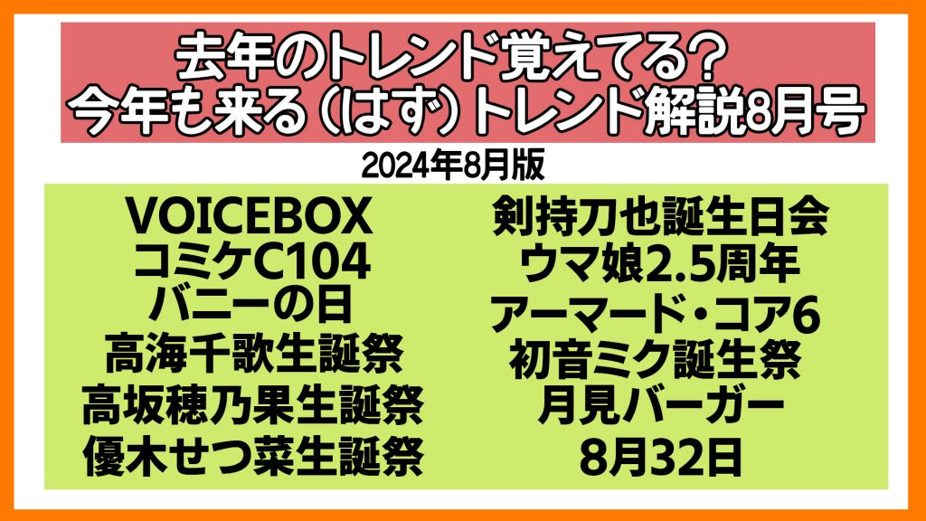 去年のトレンド覚えてる？ 今年も来る（はず）トレンド解説8月号