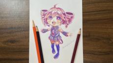 3色の色鉛筆だけでフルカラーの重音テトを描いてみた！ 赤紫・橙・青紫を塗り重ねるだけでどんどん色鮮やかに