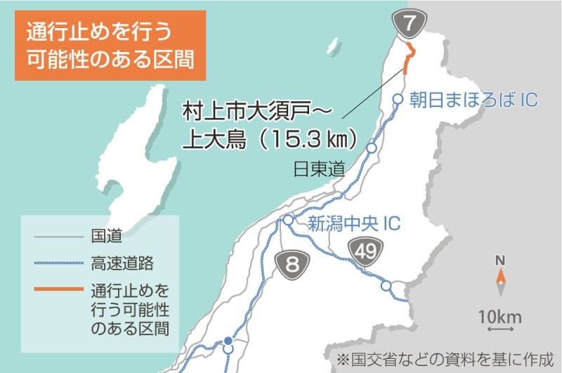 ［交通情報・新潟］村上市の国道7号で2月7日朝以降、通行止めの可能性（6日発表）