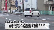 直進してきた軽自動車と右折しようとした生活路線バスが衝突　軽自動車を運転していた女性が胸を打つけが　島根県浜田市