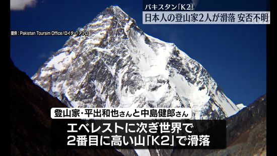 世界で2番目に高い山「K2」で日本人登山家2人が滑落　発見も救助難航…安否不明