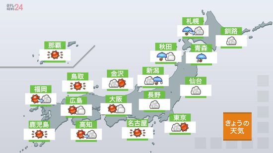 【天気】東北は引き続き大雨のおそれ　沖縄と九州～東海、関東は晴れて夏空