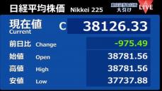 日経平均975円安　終値3万8126円