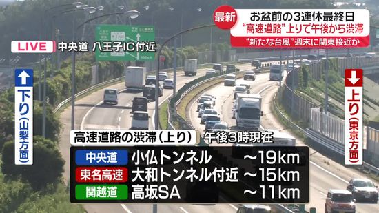 3連休最終日　高速道路上りで午後から渋滞