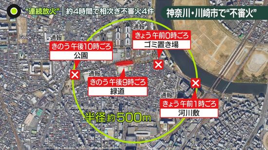 出火直後の映像も　“連続放火”か…約4時間で不審火4件　神奈川・川崎市