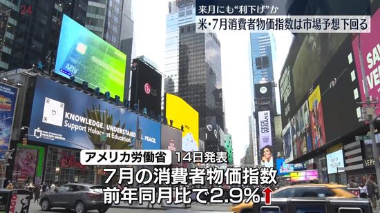 7月の米消費者物価指数　市場予想を下回る