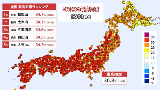 厳しい残暑続く　6日(金)は東京都心も20日ぶりの猛暑日か