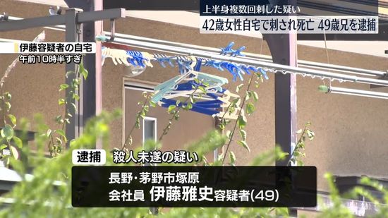 女性が自宅で刺され死亡　49歳の兄を逮捕　長野・茅野市