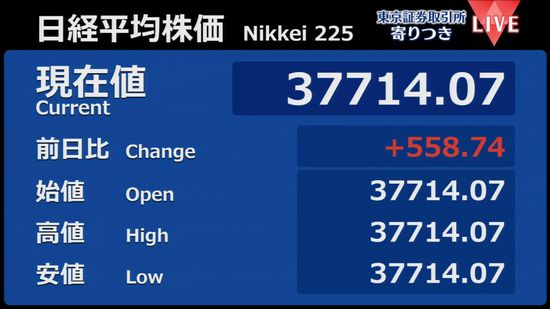 日経平均　前営業日比558円高で寄りつき