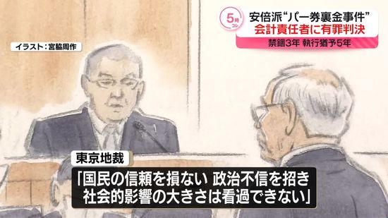 「社会的影響の大きさ看過できない」安倍派・会計責任者に禁錮3年、執行猶予5年の判決　東京地裁