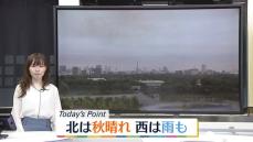 【天気】北日本と北陸は秋晴れ　九州南部と四国は雨