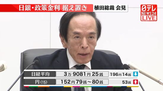 【動画】日銀・植田総裁が会見　政策金利据え置きを決定