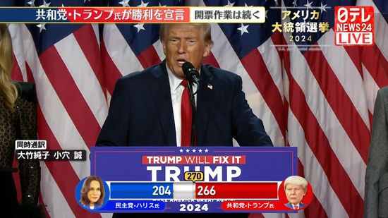 【米大統領選】開票作業続く中…共和党のトランプ氏が早々に勝利宣言