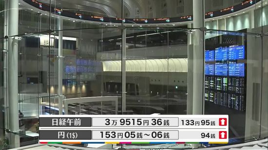 日経平均3万9515円36銭　午前終値