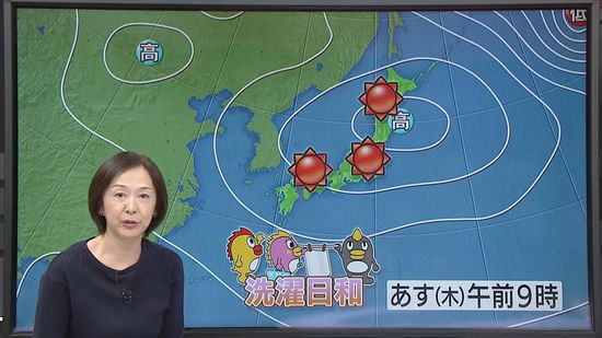 【あすの天気】全国的に洗濯日和　夜遅くは西・東日本の太平洋側などで雨も