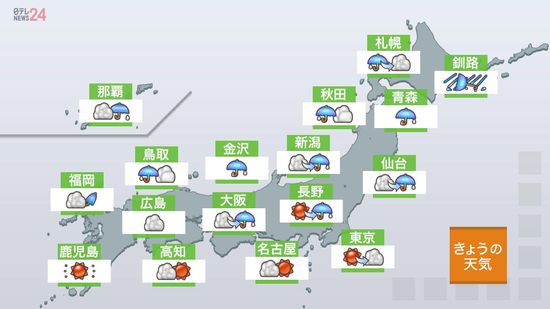 【天気】東日本と西日本、日本海側を中心に雨　太平洋側も所々で雨